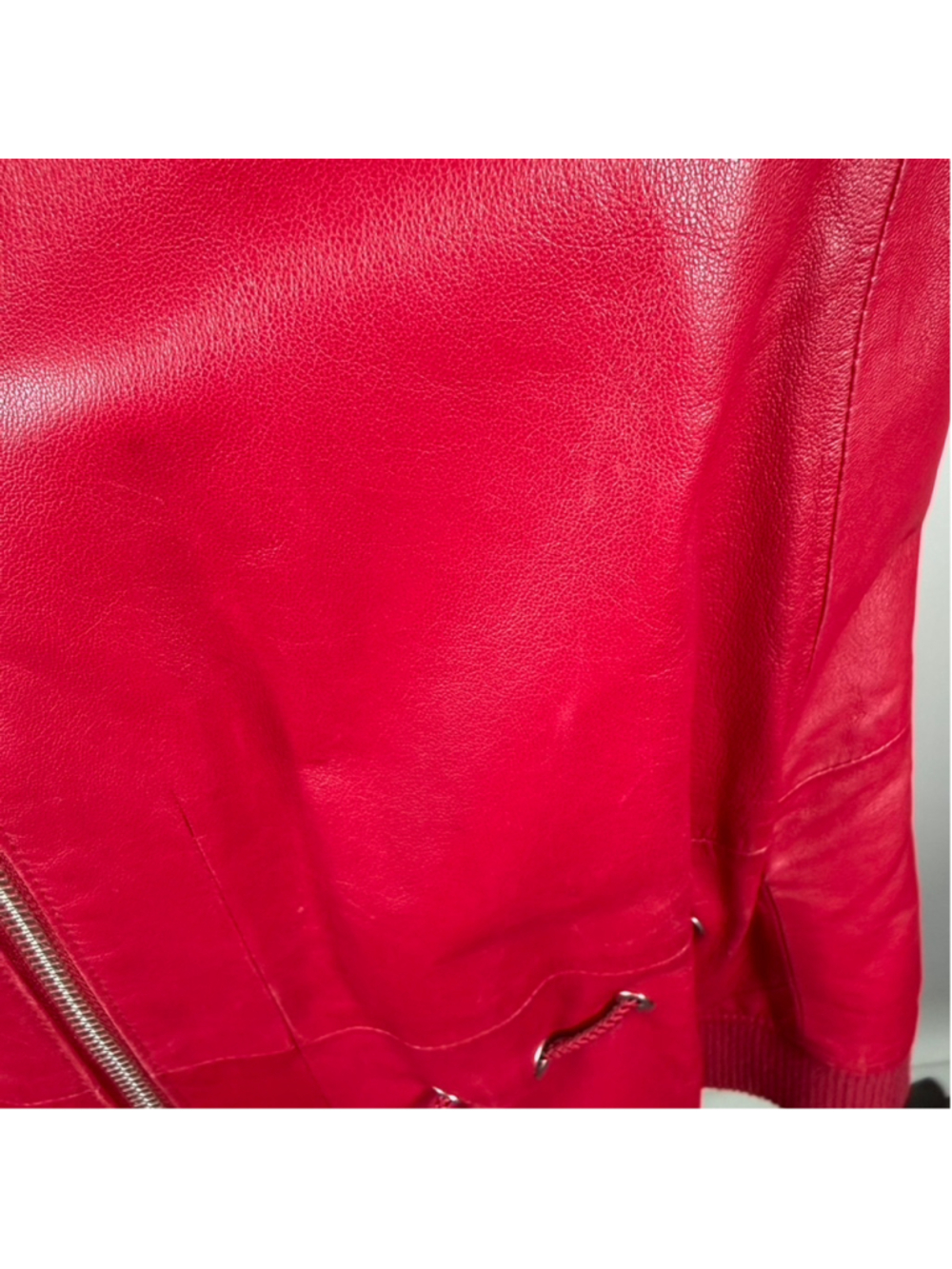 Worth New York Red Leather Moto Vest High Neck Cinch Waist Zip Front Size 12 - Picture 11 of 14